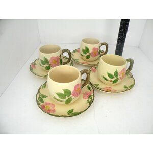 Vintage Franciscan Desert Rose Cups & Saucers Set Of 4 Hand-Painted Ceramic Flor